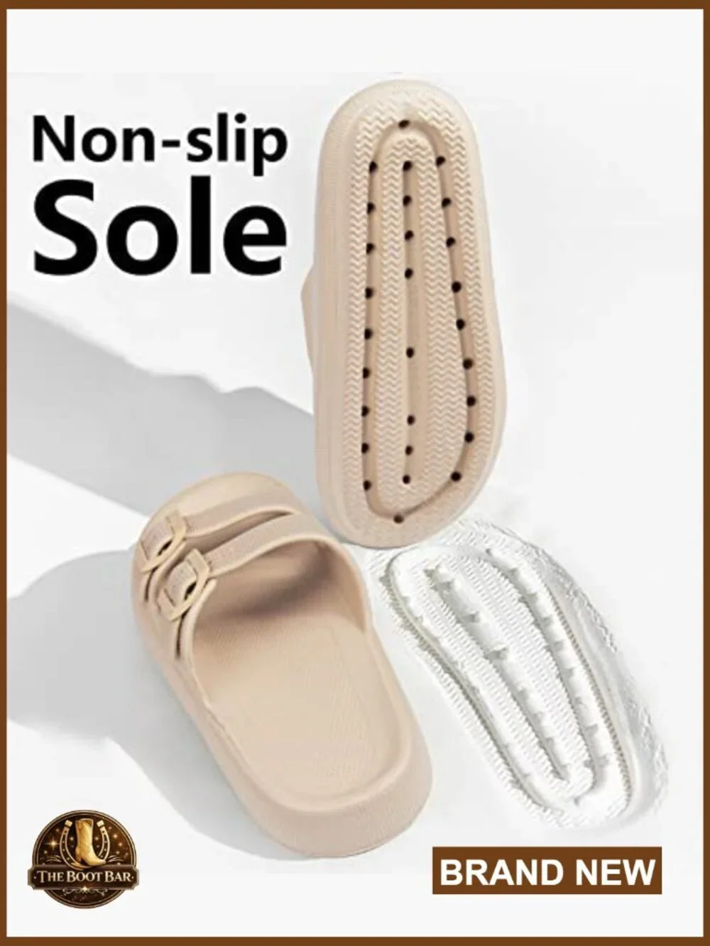 Double Buckle Adjustable Slide Sandals - EVA Flat Sandals Indoors or Outdoors